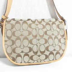 美品 COACH コーチ シグネチャー キャンバス フラップ ショルダーバッグ 6842 ベージュ レディース 古着 中古 USED