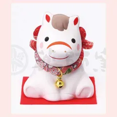 干支置物　錦彩　招福午（福結び）　◎2個目～大幅値引き対象商品　※オブジェ,開運,縁起物,寿,古来,伝統,ドール,リーズナブル,レトロモダン,お正月,迎春,十二支,うま,馬,飾り,個性的,2026年,令和8年,陶器,陶製,可愛い,かわいい,ファンシー,正面