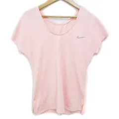 ナイキ NIKE DRI-FIT Tシャツ カットソー 半袖 Uネック ロゴプリント 透け感 総柄 S ピンク /FF19