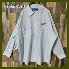 2XL シンタス ストライプ ホワイト 刺繍 シャツ メンズ 古着 長袖