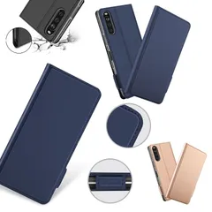 SONY Xperia 1 III SO-51B用 高級PUレザー TPU 手帳型 フリップ ケース 保護ケース スタンド機能 マグネット付 カード入れ付 スキンPU (ブラック、ネイビー、ゴールド、ローズゴールド)４カラー選択