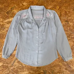 ヴィンテージ 古着 刺繍入りオープンカラーシャツ 長袖 ロングスリーブ レディース トップス ブラウス Ladies アンティーク レトロ USED