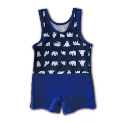 【新品】これからの季節に❣　ベビー水着 グレコ型 90サイズ スイムウエア しろくま ＜クマ・ブルー＞ 男の子 クマ柄 かわいい スイミング プール 水浴び メール便