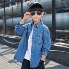 キッズ 子供服 デニムシャツ トップス アウター カジュアル 男の子 春秋 ゆったり 可愛い ジュニア 長袖 薄手 KCFA032（2色110-160）