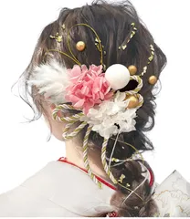 大特価　造花 網 ヘッドパーツ ブライダル 手作り 浴衣に 着物 袴 和装 結婚式 振袖 前撮り ヘアアクセサリー ロープ 人気 組紐 専用ケース付き カスミソウ かすみ草 金箔 水引 ドライフラワー 卒業式 卒業式 成人式 髪飾り10色展 [JZOON]