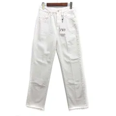 ザラ ZARA ハイライズ ストレート デニムパンツ ジーンズ 裾切りっぱなし ホワイト 白 34