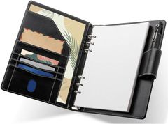 システム手帳 高級PVCレザー カバー A5 6穴 リング　黒色