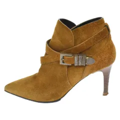 SAINT LAURENT PARIS (サンローランパリ) 343227 3連バックル スウェードブーティー ヒール ブラウンのサムネイル