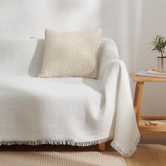 【新着商品】Atokazo ソファーカバー 北欧風 マルチカバー ソファカバー 肘付き 肘なし 多機能 ブランケット 綿 無地 リバーシブル フリンジ付き おしゃれ 保護カバー 防塵 キズ防止 汚れ防止 洗える 四季通用 ホワイト・ワッフル柄 90X180cm