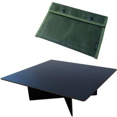 ブラックアイアンテーブル(プレミアム帆布ポーチ付き) HOBI【日本製】漆黒のブラックコート鉄 [無骨でタフ] 20×17×6/10.5cm 重厚鉄 耐熱 ソロ 軽量 コンパクト 一人用 ミニ 小物 台 野営 釣り 焚火台 キャンプ ブッシュクラフト 正規品