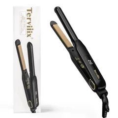 新品 Terviiix ストレートアイロン 15mm シルク-スムーステックプレート 前髪用 ヘアアイロンメンズ 持ち運びミニヘアアイロン 10段階温度設定120-210℃ 海外対応 収納ポーチ付き