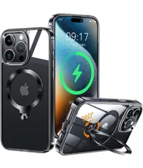★ZapNet iPhone 15 Pro Max用 クリア ケース Magsafe 対応 [定点スタンド・超絶安定性][本体を再現・極透明]ストラップホール付 アイホン15プロマックスケース マホケース15 Pro Max 人気 6.7インチ(ブラック)