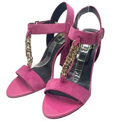ROGER VIVIER ロジェヴィヴィエ シューズ パンプス ヒール オープントゥ チェーン スエード ピンク [サイズ 39 (約26cm)]