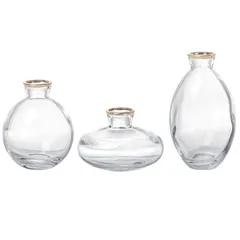 新品 KINOKINO ガラスの花瓶 透明 金縁装飾 ミニ花器 一輪挿し ガラスボトル フラワーベース ガラスベース 生け花 水栽培 造花アレンジ インテリア 北欧風 レトロ おしゃれ シンプル スタイリッシュ (3個セット)