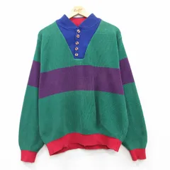 XL/古着 ランズエンド 長袖 セーター メンズ 90s マルチカラー コットン ヘンリーネック 緑他 グリーン spe 25feb26 中古 ニット トップス