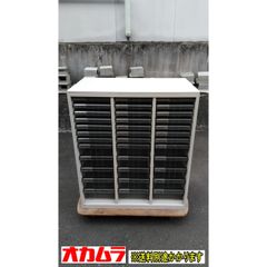 （中古）（一部地域送料無料）オカムラ クリアトレーキャビネット３列浅型７段深型５段 Ａ４対応 ※トレー２枚ヒビあり 本体/ナチュラルグレー F-HE-133-0202A