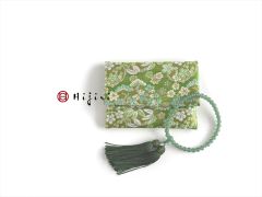 再販‼︎  お念珠入れ　ポケット付き　高級金襴…緑の花《送料無料》