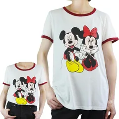 レディース Tシャツ【クリックポスト対応可】DISNEY MICKEY AND MINNIE RINGER TEEディズニー ミッキー アンド ミニー リンガーＴシャツWHITE/RED(ホワイト/レッド)白 赤 TSHIRTS アニメロゴ キャラ