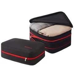 Bee Nesting圧縮バッグ 防水トラベルポーチ 旅行用圧縮袋 26L 衣類圧縮袋収納 ファスナー 拡張可能 ペース節約 2 つの収納コンパートメント 軽量 出張 旅行 便利グッズ 2点セット(26L+26L/ブラック・レッド) 1