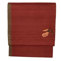 リユース帯 袋帯 赤 カジュアル 織り金糸 茄子 未洗い MS1379