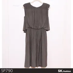 美品 UNITED ARROWS ユナイテッドアローズ ワンピース ミディ丈 ノースリーブ 無地 ドレープデザイン ウエストギャザー入り 　グレージュ　 【SP790-00】 送料無料　古着　レディース