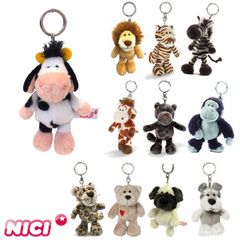 NICI 열쇠 고리 봉제 인형 봉제 인형 열쇠 고리 여성 귀여운 니키 동물 마스코트 레오파드 사자 호랑이 얼룩말 지라프 팬더 고릴라 러브 베어 퍼그 슈나우저 인기
