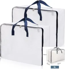 布団収納袋 【大容量 XL（60x50x25cm）2個セット】 ダークブルー ふとん 収納袋