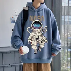 メンズ 宇宙 パーカー オーバーサイズ 青 ブルー