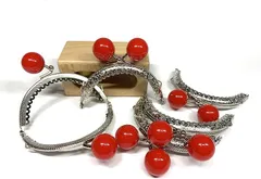 and.A がま口 8.5cm 丸型 5個セット 口金 あめ玉 シルバー ハンドメイド リメイク バッグ ポーチ 材料 DIY(レッド,  8.5)