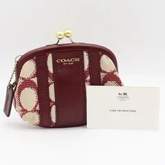 良品 コーチ シグネチャー 赤紫 ベージュ がま口 メンズ/レディースコインケース OKZ 2000000 NSK