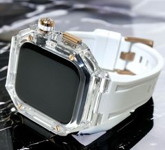 クリスタルクリア イエロー ローズゴールド◇アップルウォッチ ラバー