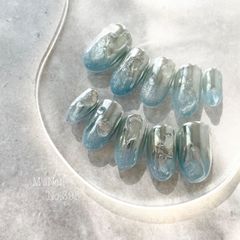 ネイルチップ チップ マグネット 水色 ソーダ ちゅるん うるうる
