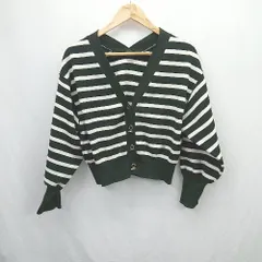 ◇ ⊇ natural couture ナチュラルクチュール ボーダー柄 長袖 カーディガン サイズF ブラック系 レディース E  【1506230021505】