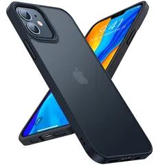 【半透明・黄変防止】TORRAS iPhone 12 用 ケース iPhone 12 Pro 用 ケース 半透明 衝撃吸収 マット感 ストラップホール付き ボタン付属 黄ばみなし レンズ保護 6.1インチ アイフォン12 用 12 Pro用カバー ブラック