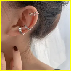 【早い者勝ち】軟骨 挟む 耳掛け 片耳用 ピアス穴不要 イヤリング シンプル ピアス フェイクピアス シルバー イヤーカフ 3個入り DALISITO