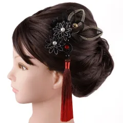 髪飾り 成人式 水引 赤 ゴールド 振袖 前撮り 袴 花 黒 房 組紐 大きい 小さい 2点セット 着物 和装 かんざし Uピン 大人 かわ No.9-5613