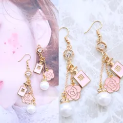 シャネルストーン モノグラムフラワー COCO香水瓶カメリアロングおおぶりピアス