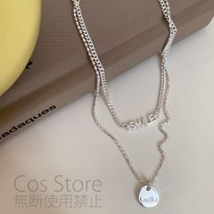 英語 円形 ネックレス 二重層ネックレス  鎖骨チェーン s925 シルバー  レディース かわいい D905
