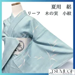 夏用　絽　縦縞　リーフ　木の実　小紋　着物　035a p