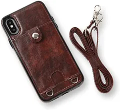 MocliL iPhone XS Max スマホショルダー ストラップ ケース 斜めがけ 首掛け 肩掛け カード収納 レディース メンズ 日本国内検品＆梱包 iPXSM ML0028( ブラウン,  iPhone XS Max)のサムネイル