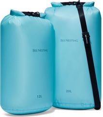 BeeNesting超軽量防水ドライバッグ L 3点セット - 軽量旅行、登山、アウトドア、ボート、カヤック、キャンプ、水泳用シリコンスタッフバッグ (ミントグリーン、12L 20L & ショルダーストラップ 3枚セット)