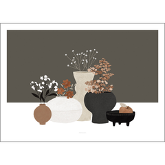 MICUSH | POTTERY AND FLOWERS (dark brown) | アートプリント/ポスター (30x40cm) 北欧 シンプル インテリア おしゃれ