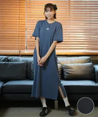 【ムラスポ公式】新品 adidas アディダス ワンピース レディース ロング丈 スリーストライプス ワード Tシャツワンピース KQD30