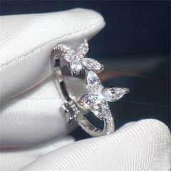 s925純銀のリングク リスタルダイヤモンド蝶ジルコンシンプルな人差し指リング気品insです