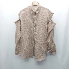 ◇ ⊂ Φ one after another NICE CLAUP ストライプ柄 長袖 シャツ サイズF ブラウン ホワイト レディース E  【1410290074190】