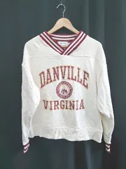 ◇ ⊇ MONO-MART ラインリブ Ｖネック カレッジロゴ 長袖 スウェット プルオーバー サイズM アイボリー系 レディース E  【1409250036828】