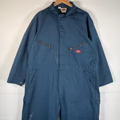古着 ディッキーズ Dickies 長袖つなぎ オールインワン ワーク 作業着 大きいサイズ ハンマーループ ワンポイントロゴ 50REG  ネイビー系 メンズ