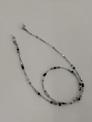 HAT4-020　ビーズ＊グラスコード(約70cm)　２WAY　メガネチェーン　マスクストラップ　シルバー　ブラック