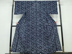 最終価格】美品 有松絞り 浴衣 仕立て 麻の葉 絞り浴衣 紺 白 夏祭り 
