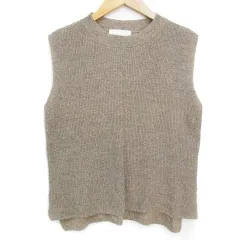 センスオブプレイス バイ アーバンリサーチ Sense of Place by Urban Research リブニット カットソー ノースリーブ クルーネック サイドスリット 総柄 F ベージュ カーキ /FF38